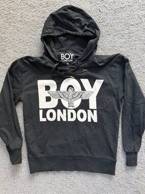 BOY London Classic Eagle Logo Black Pullover Hoodie XS Unisex 100% Cotton